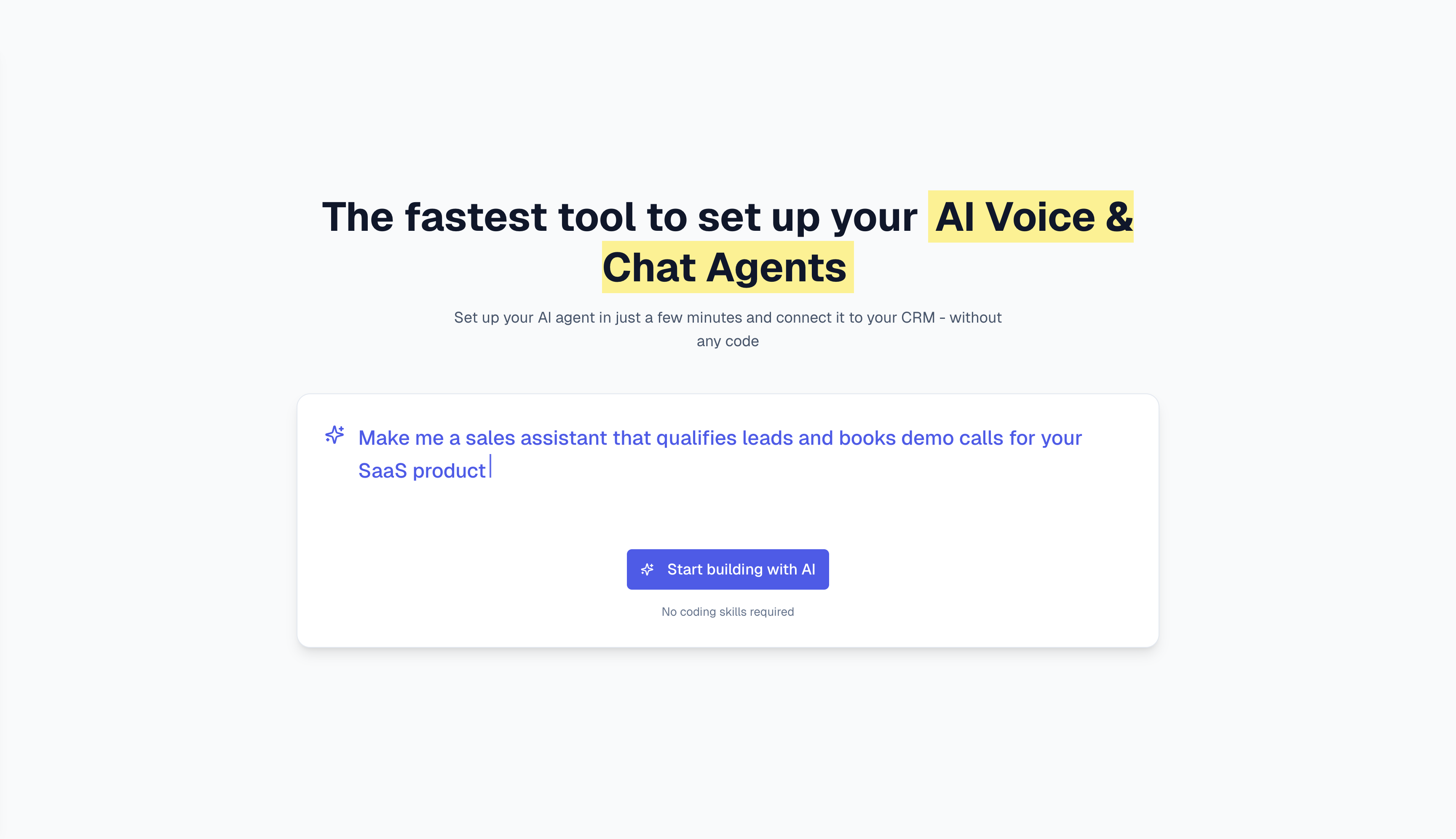 The fastest tool to set up your AI Voice & Chat Agents - prompt input for agent creation
