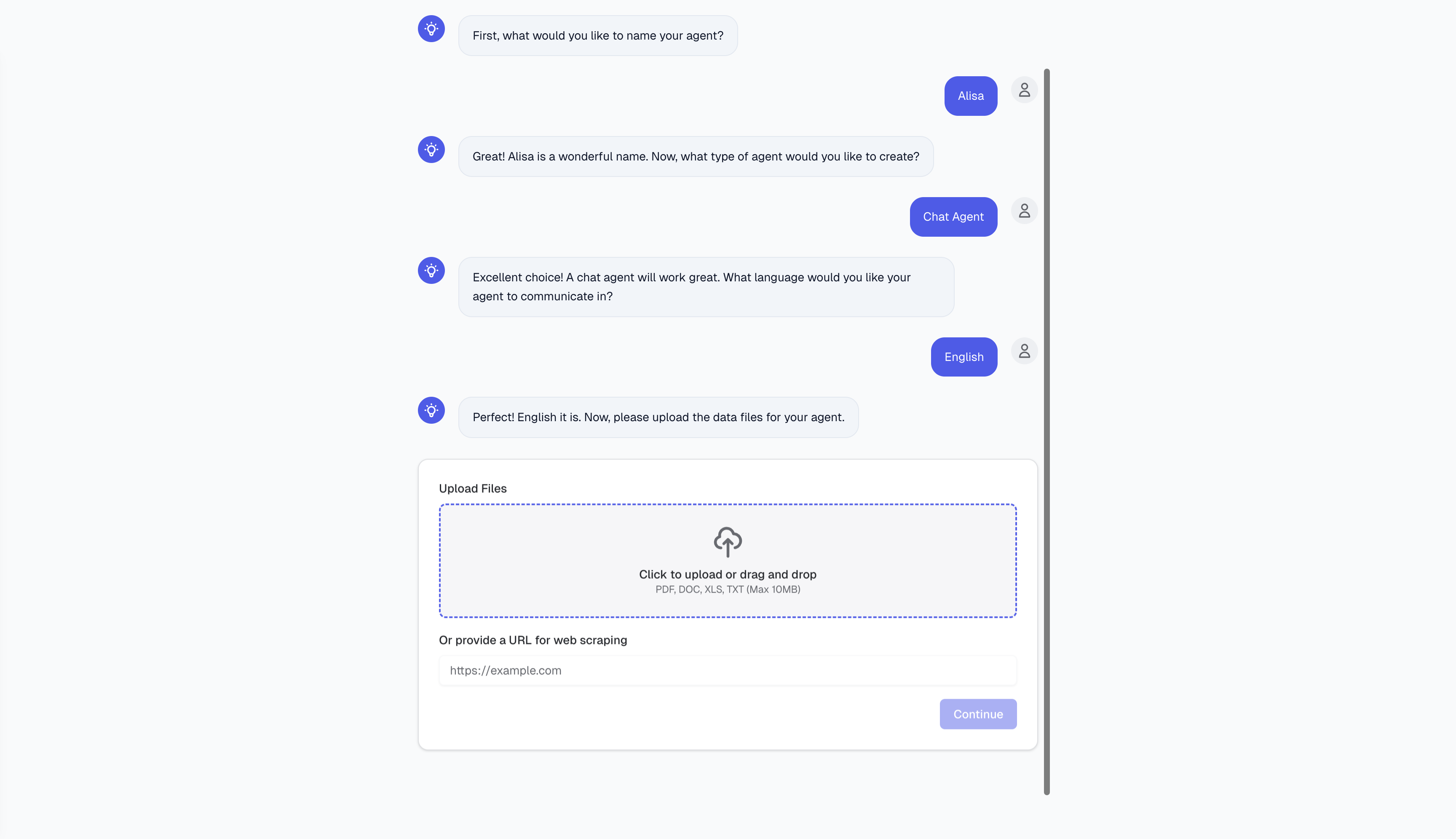 Upload Files for agent data - drag and drop or URL for web scraping