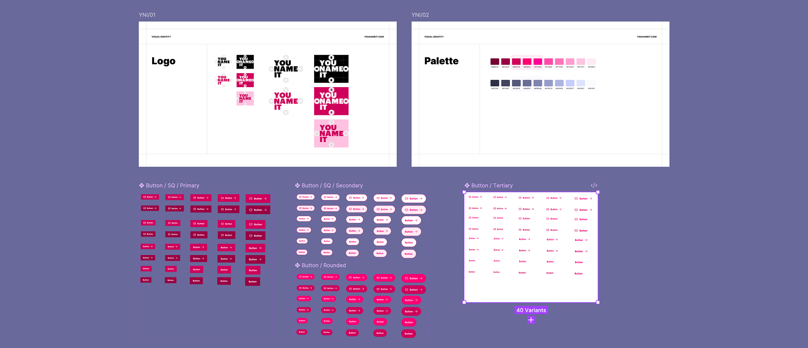 YouNameIt brand assets: typography, grid, and component styles