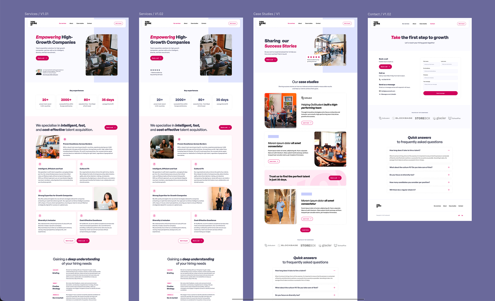 YouNameIt Figma designs with collaborative feedback and revision notes